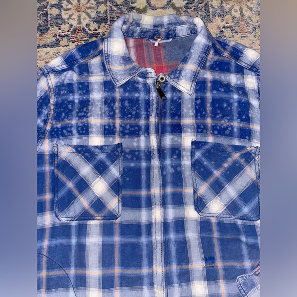 Free People Plaid Flannel Distressed/Deconstructed Stud Jacket/Shacket Size L - Picture 9 of 14